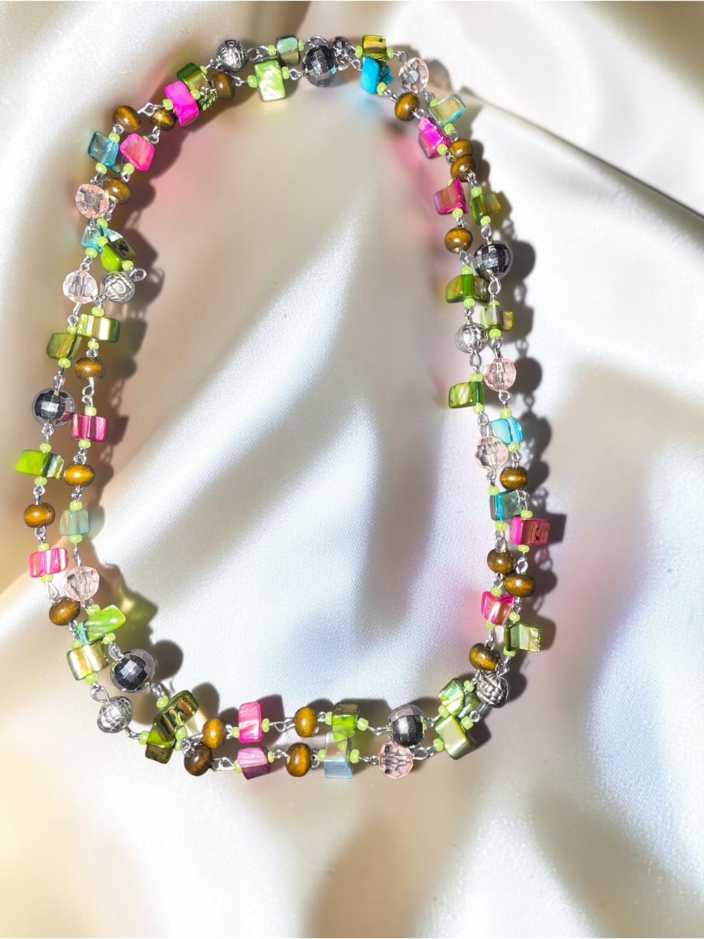 Multicolor Double Strand Beaded Statement Necklace - Picture 4 of 5